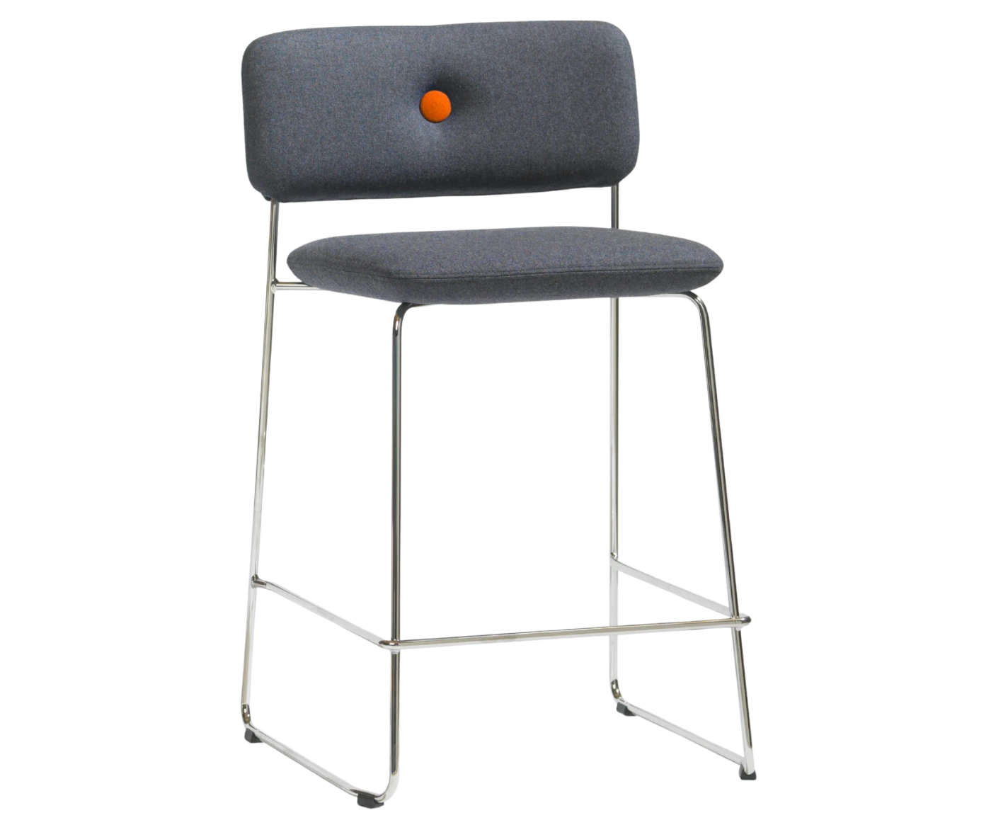 Bla Station Dundra Barchair in front-right view with a steel frame and grey upholstered seat and backrest.
