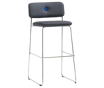 Bla Station Dundra Barchair in front-right view with a tall steel frame, upholstered seat and backrest.