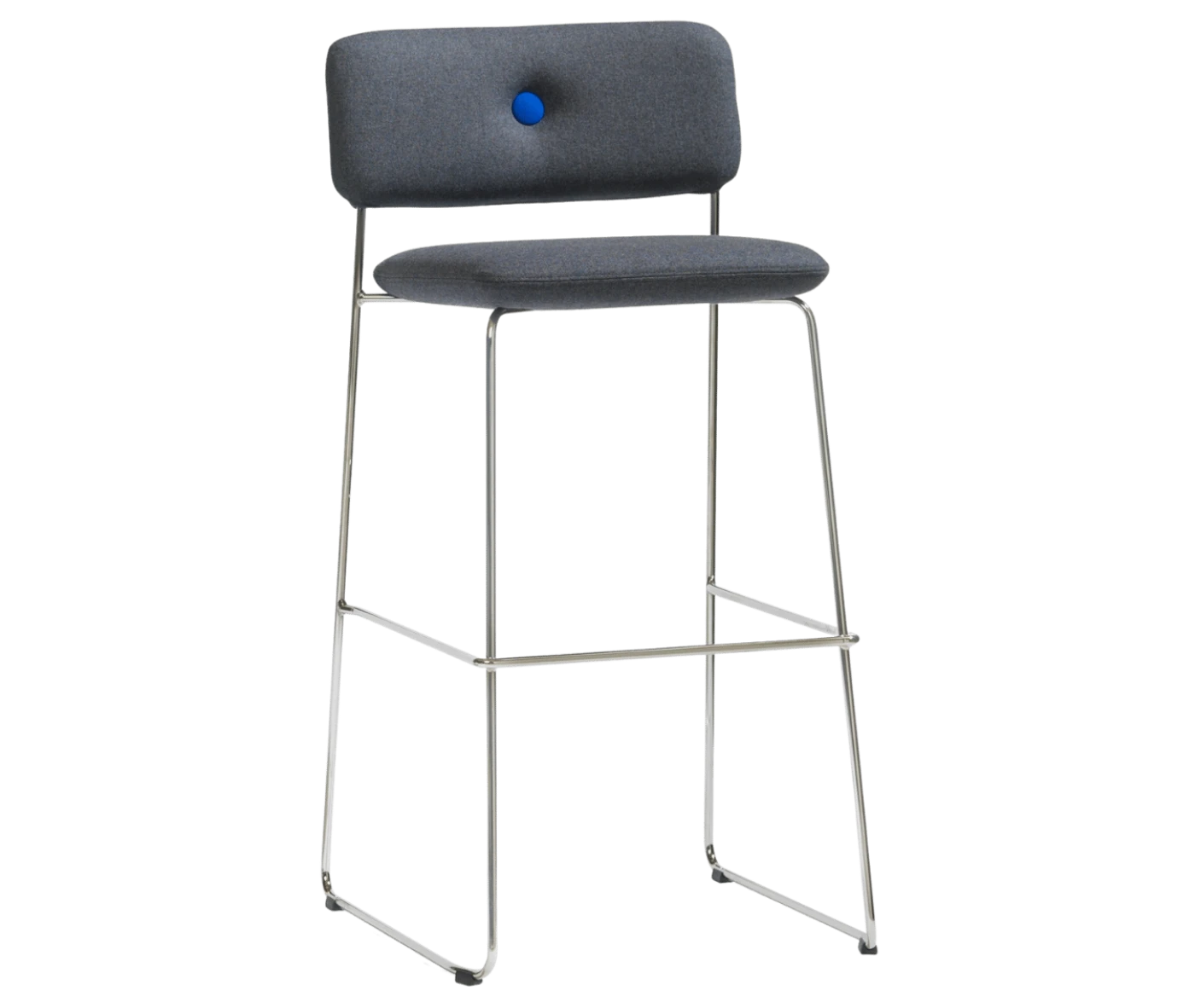 Bla Station Dundra Barchair in front-right view with a tall steel frame, upholstered seat and backrest.