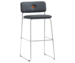 Bla Station Dundra Barchair in front-right view with a tall steel frame, grey upholstered and backrest.