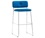 Bla Station Dundra Barchair in front-right view with a tall steel frame, blue upholstered and backrest.