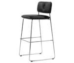 Bla Station Dundra Barchairs in front-left view with a tall steel frame, black upholstered and backrest.