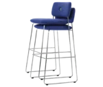 Bla Station Dundra Barchairs stacked together in front-left view with a tall steel frame, blue upholstered and backrest.