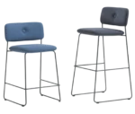 Bla Station Dundra bar chairs with upholstered seats and backrests, steel sled bases in different size.