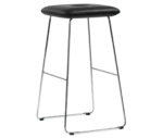 Bla Station Dundra Barstool in front-right view, with black upholstered seat and slim metal base.