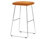 Bla Station Dundra Barstool in front-left view, with orange upholstered seat and slim metal base.