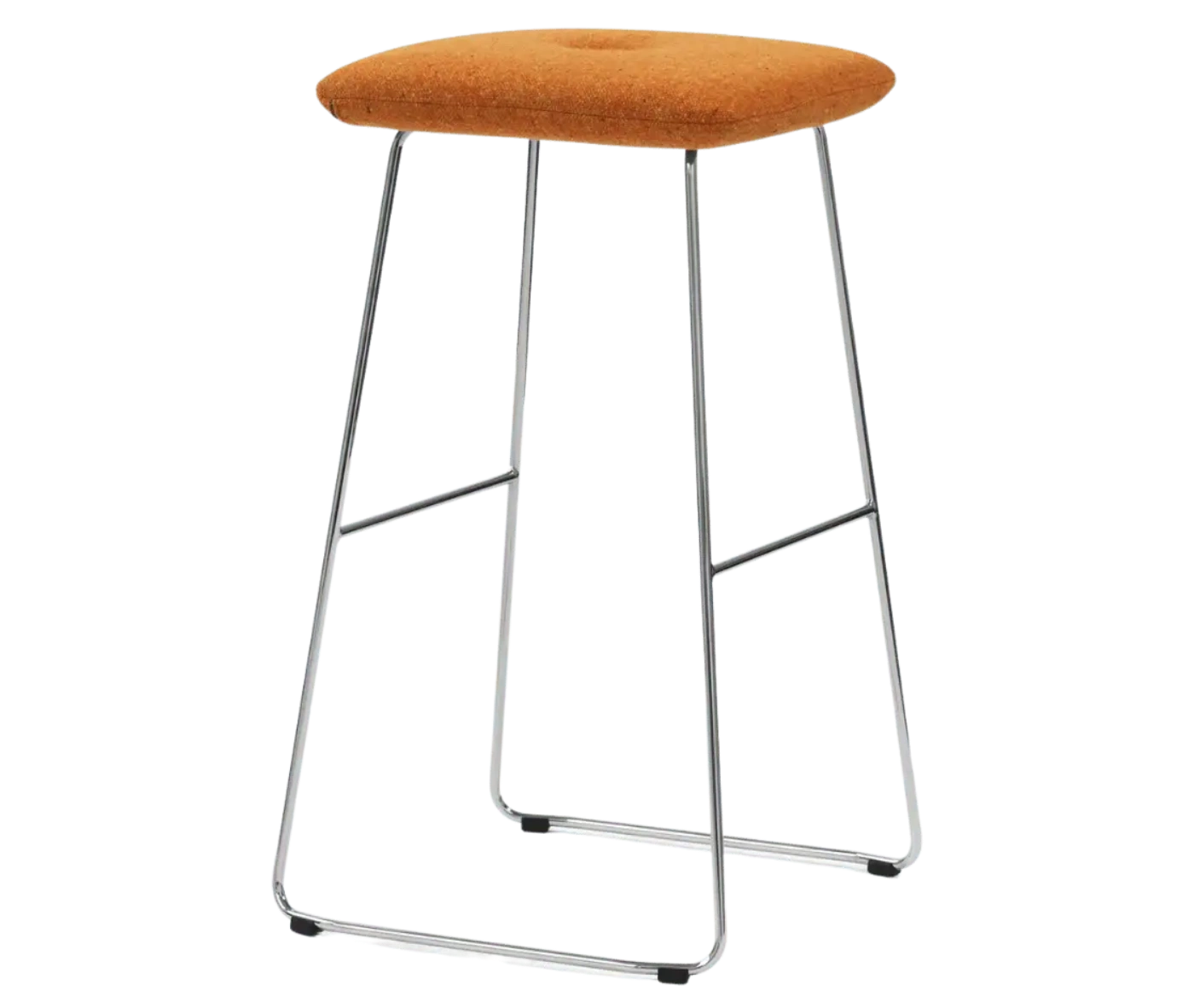 Bla Station Dundra Barstool in front-left view, with orange upholstered seat and slim metal base.