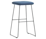 Bla Station Dundra Barstool in front-right view, with blue upholstered seat and slim metal base.