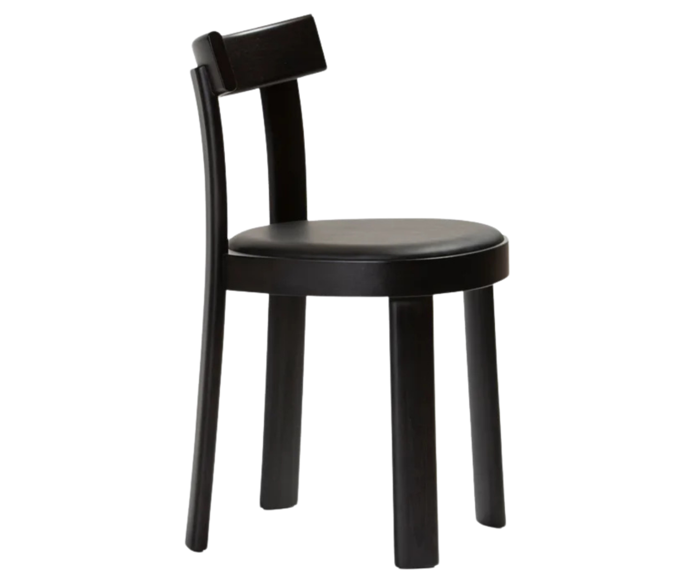 Bla Station Frankfurter chair in right-side view, crafted from timber in black finish with upholstered seat.