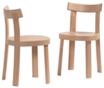 Bla Station Frankfurter chairs shown in front and side views, crafted entirely from natural timber.