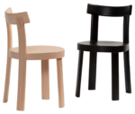 Bla Station Frankfurter chairs in front and side views with black and natural timber finishes.