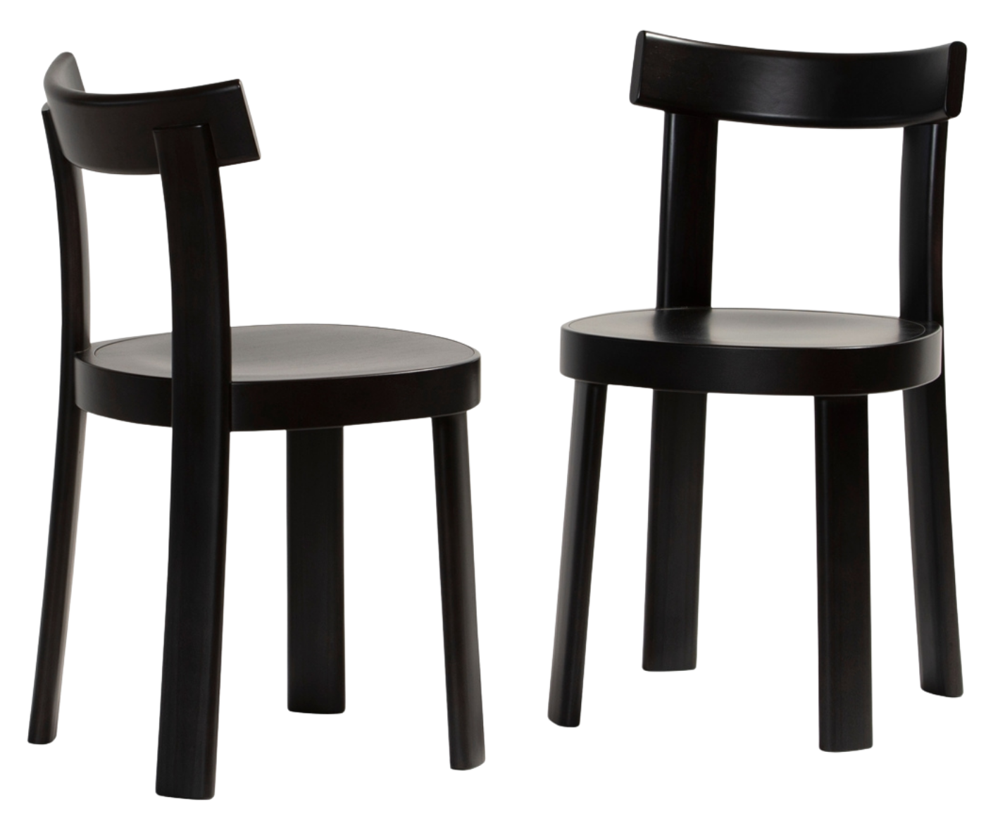 Bla Station Frankfurter chairs in front and side views in timber material with black finishes.