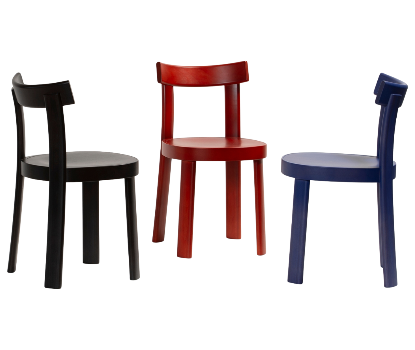 Bla Station Frankfurter chairs in timber with different finishes, shown side by side.