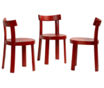 Bla Station Frankfurter chairs in red-stained timber, displayed from multiple angles.