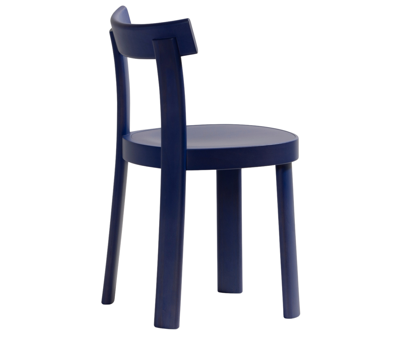 Bla Station Frankfurter chair in back side view, crafted entirely from timber in blue finish.