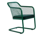 Bla Station Honken X chair with green mesh shell, upholstered seat cushion, and cantilever base.