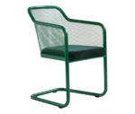 Bla Station Honken X chair in front-right view with green mesh shell, upholstered seat cushion, and cantilever base.