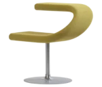 Bla Station Innovation C-shaped chair in front-left view, combining seating and a tabletop with yellow upholstery.