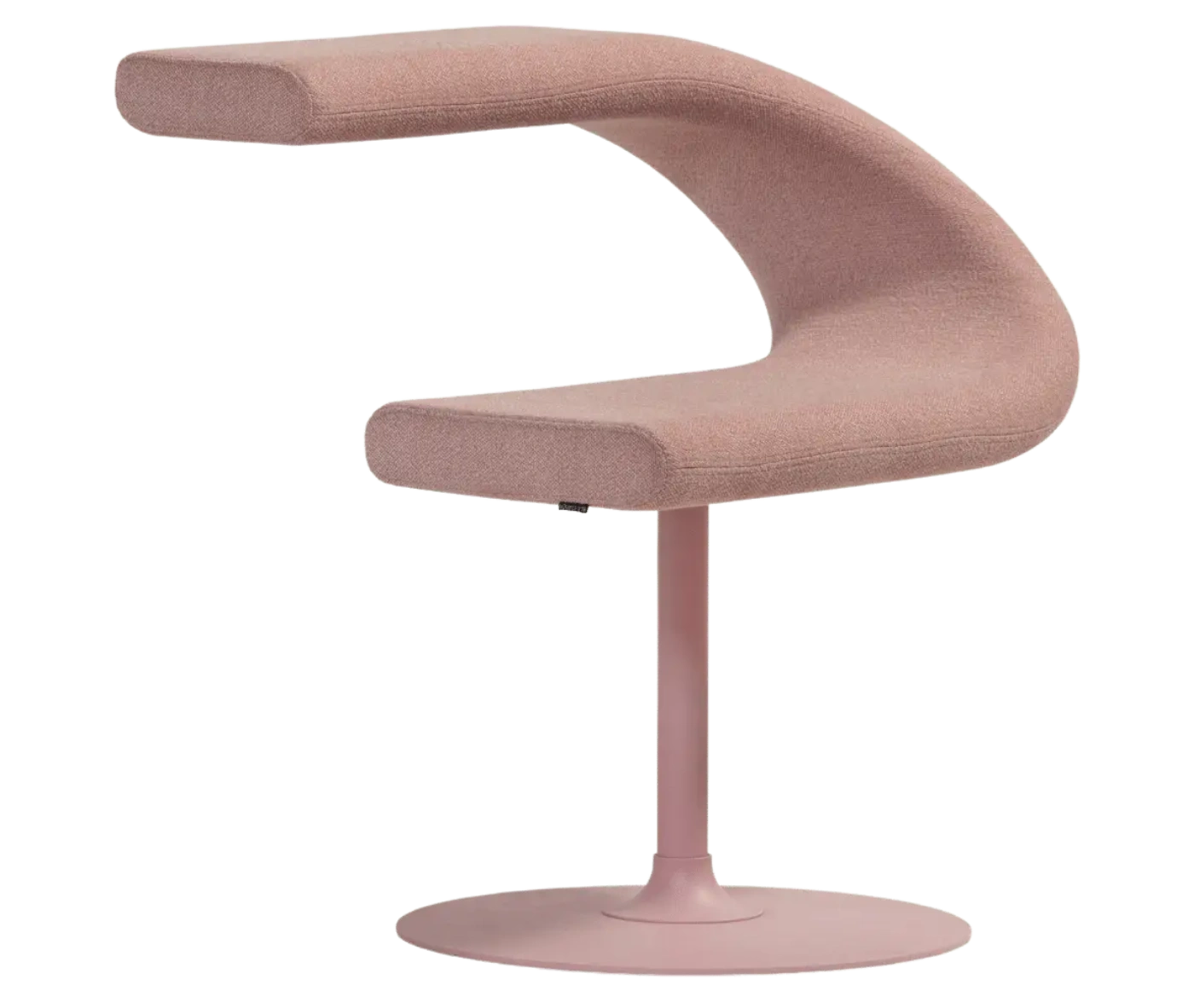Bla Station Innovation C-shaped chair in front-right view, combining seating and a tabletop with light pink upholstery.