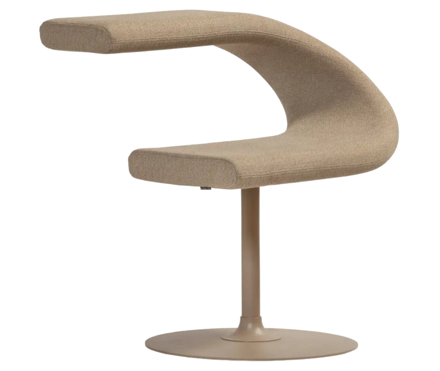 Bla Station Innovation C-shaped chair in front-right view, combining seating and a tabletop with beige upholstery.