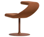 Bla Station Innovation C-shaped chair in back view, combining seating and a tabletop with brown upholstery.