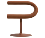 Bla Station Innovation C-shaped chair in front view, combining seating and a tabletop with brown upholstery.