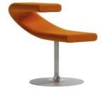 Bla Station Innovation C-shaped chair in a tilted view, combining seating and a tabletop with orange upholstery.