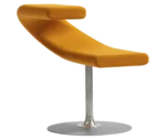 Bla Station Innovation C-shaped chair in a tilted view, combining seating and a tabletop with yellow upholstery.