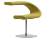 Bla Station Innovation C-shaped chair in front-right view, combining seating and a tabletop with yellow upholstery.