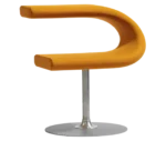 Bla Station Innovation C-shaped chair in front view, combining seating and a tabletop with yellow upholstery.