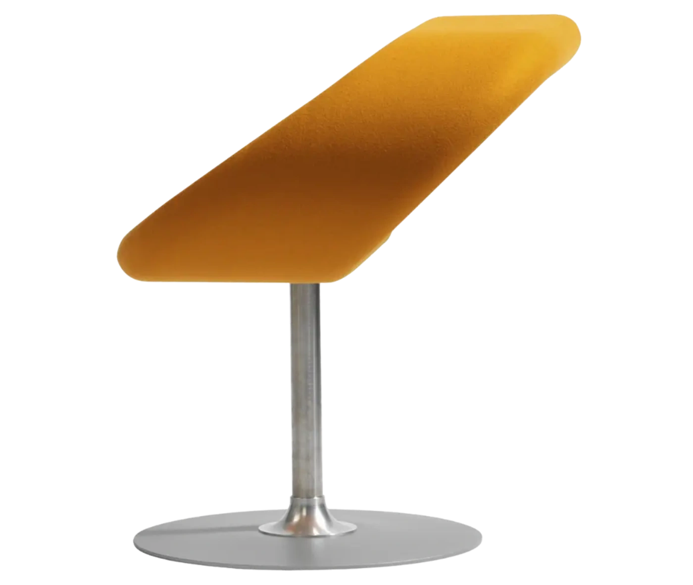 Bla Station Innovation C-shaped chair in a side view, combining seating and a tabletop with yellow upholstery.