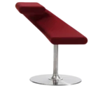 Bla Station Innovation C-shaped chair in a tilted view, combining seating and a tabletop with dark red upholstery.