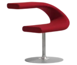 Bla Station Innovation C-shaped chair in front-right view, combining seating and a tabletop with dark red upholstery.