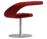 Bla Station Innovation C-shaped chair in a tilted side view, combining seating and a tabletop with dark red upholstery.