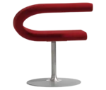 Bla Station Innovation C-shaped chair in front view, combining seating and a tabletop with dark red upholstery.