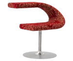 Bla Station Innovation C-shaped chair in front-right view, combining seating and a tabletop surface with red floral upholstery.