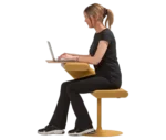 Bla Station Innovation C-shaped chair in side view, with a person using it for both seating and laptop work