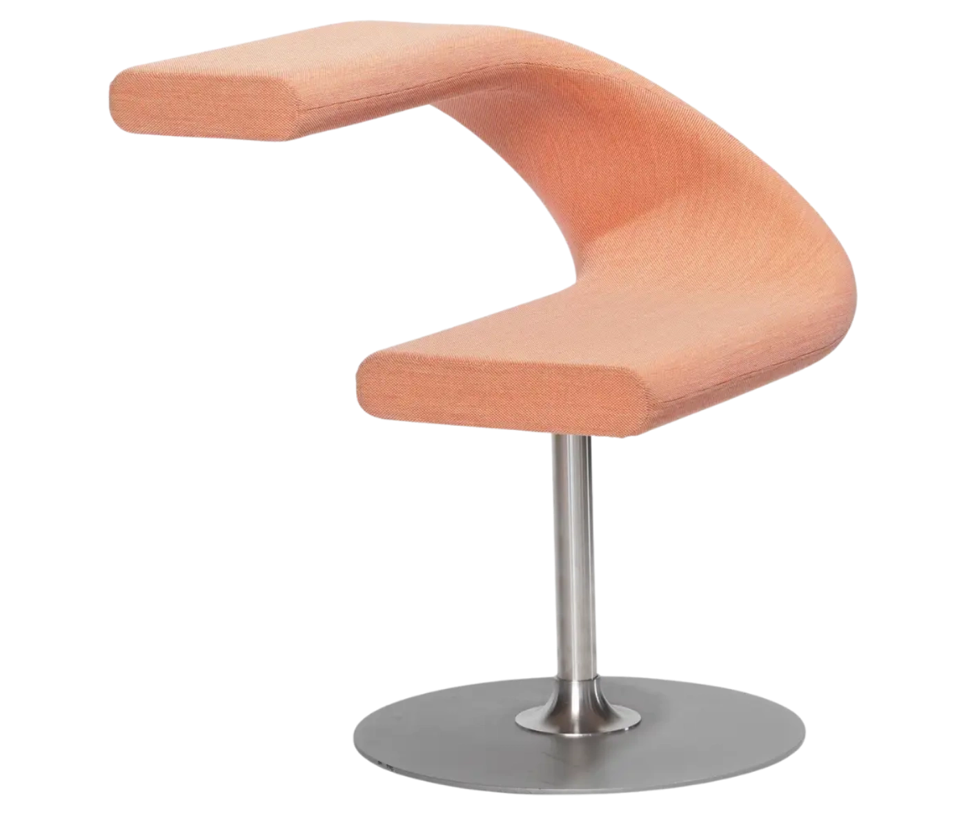 Bla Station Innovation C-shaped chair in front-right view, combining seating and a tabletop with peach upholstery.