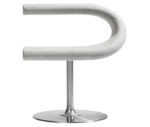 Bla Station Innovation C-shaped chair in front view, combining seating and a tabletop with white upholstery.