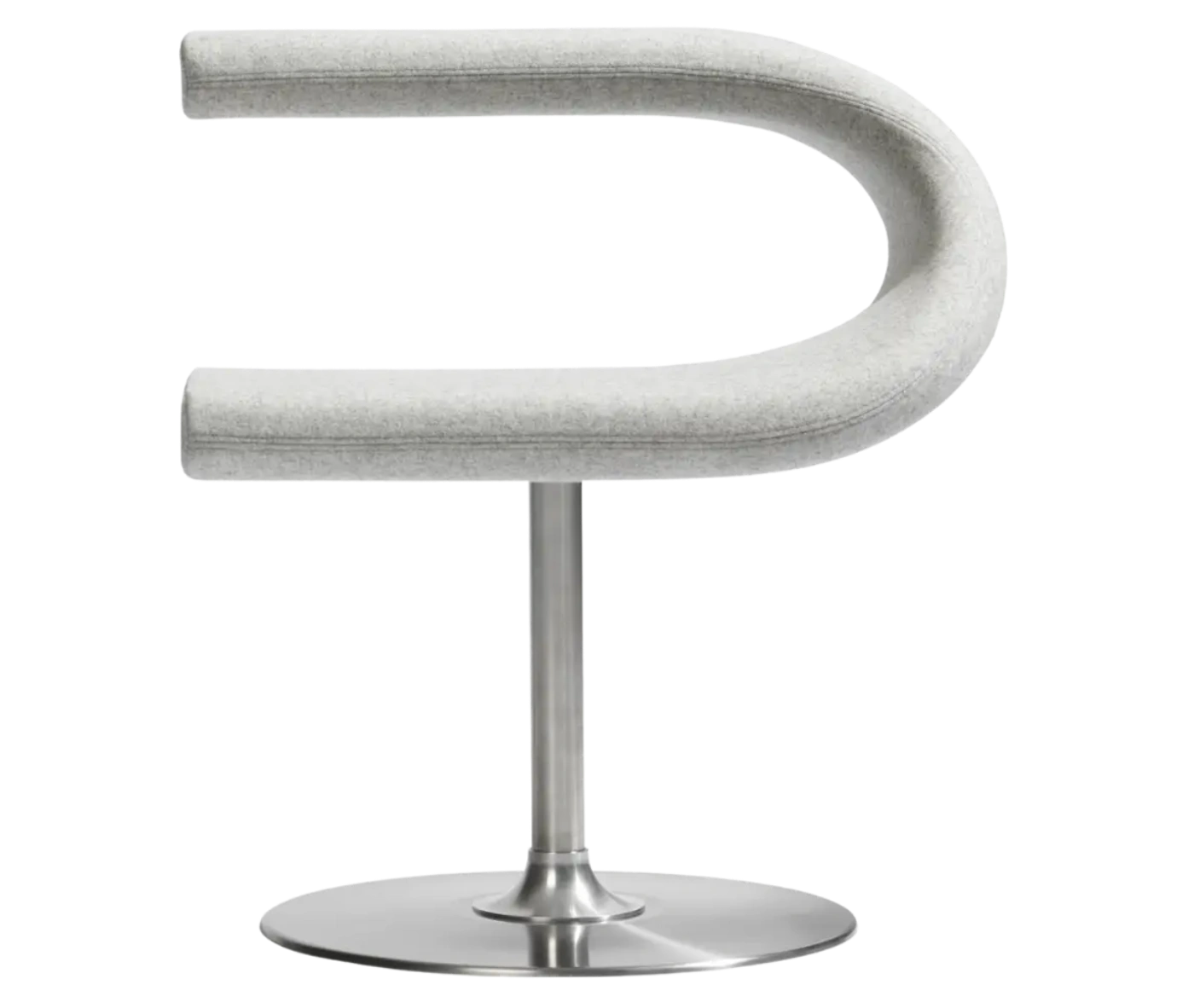 Bla Station Innovation C-shaped chair in front view, combining seating and a tabletop with white upholstery.