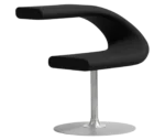 Bla Station Innovation C-shaped chair in front-right view, combining seating and a tabletop with black upholstery.