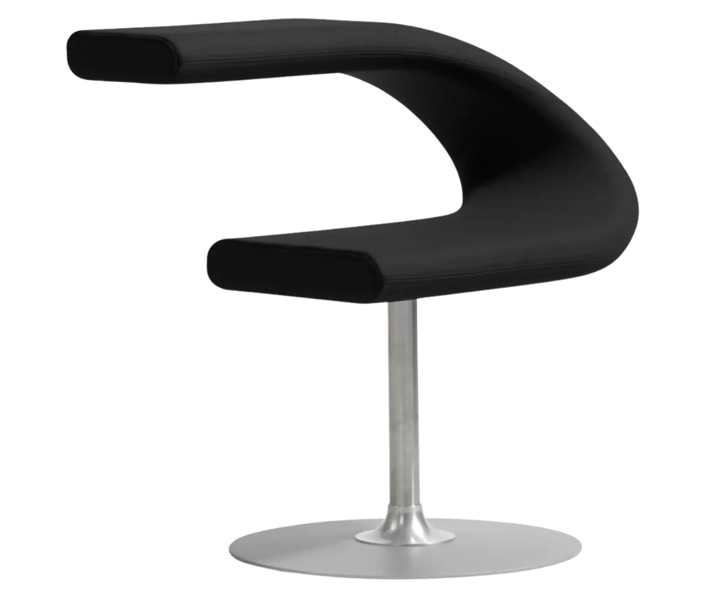 Bla Station Innovation C-shaped chair in front-right view, combining seating and a tabletop with black upholstery.