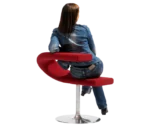 Bla Station Innovation C chair in back view, with a person using the lower section as a seat and the upper curve as a backrest.