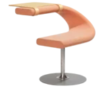 Bla Station Innovation C chair in a C shaped upholstered design, integrated timber tabletop, and pedestal base.