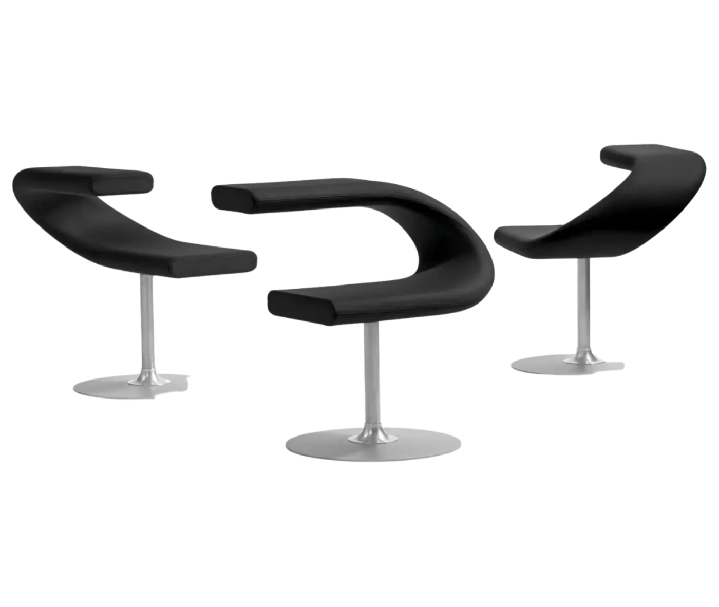 Bla Station Innovation C chairs with metal pedestal bases in black upholstery.
