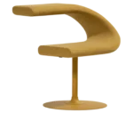 Bla Station Innovation C-shaped chair in front-right view, combining seating and a tabletop with mustard upholstery.