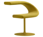 Bla Station Innovation C-shaped chair in front-right view, combining seating and a tabletop with yellow upholstery.