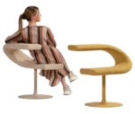 Bla Station Innovation C chair combining a seat and tabletop in a continuous C-shaped upholstered design.