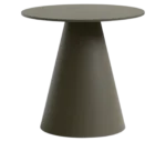 Bla Station Jackless table in front view, dark finish with round top and wide tapered metal base.