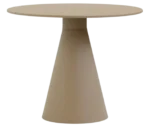 Bla Station Jackless table in front view, beige finish with round top and wide tapered metal base.